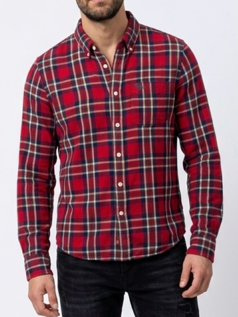 Abercrombie Fitch Red Plaid Button Down Shirt Men XXL Muscle Fit Cotton